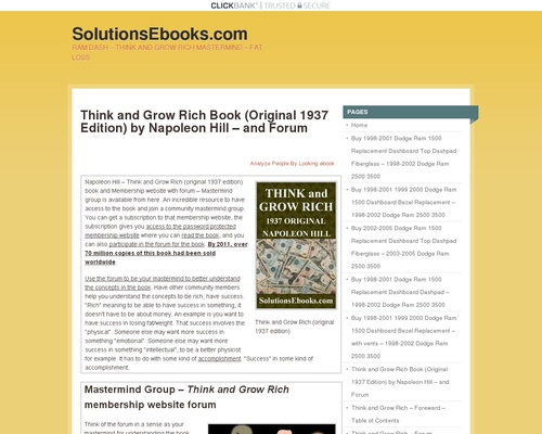Think and Grow Rich Book (Original 1937 Edition) by Napoleon Hill – Membership website plus | To subscribe to a newsletter, go to https://solutionsebooks.com/contact/ and fill out form and say which newsletter.  Newsletter forms currently not working